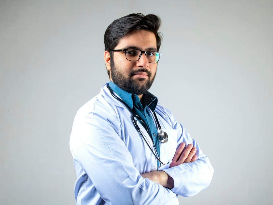 A doctor in a white coat